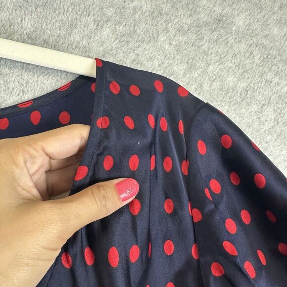 Ralph Lauren Womens Plus 2X Polka Dot Blouse Top Shirt Sleeveless Blue Red Sheer - Picture 4 of 10